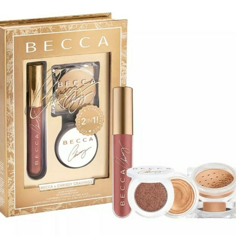 BECCA Chrissy Cravings Lip and Eye Glow Makeup Set - Gold, Mauve and Brown